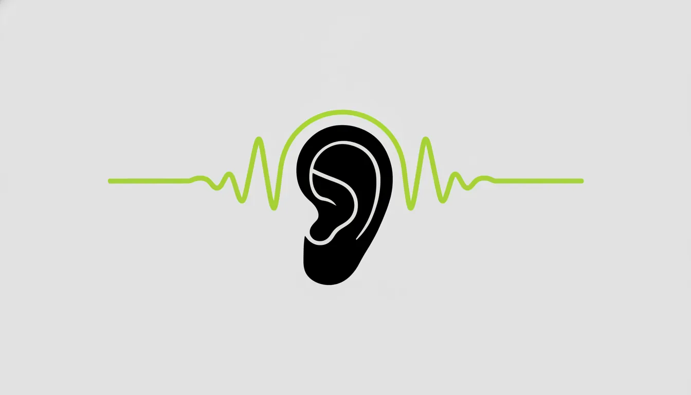 Minimalist illustration of an ear and sound wave