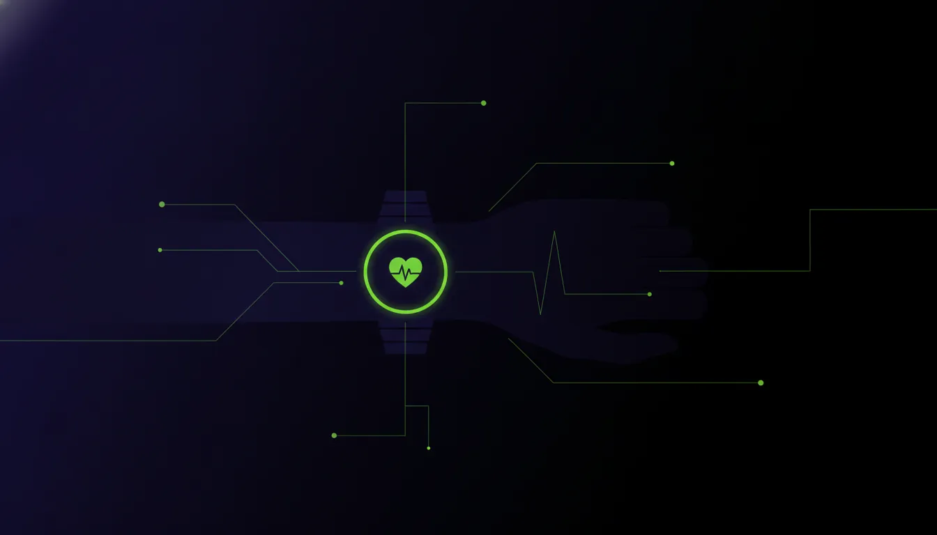 A minimalist illustration of a wrist with a watch, representing health tracking.