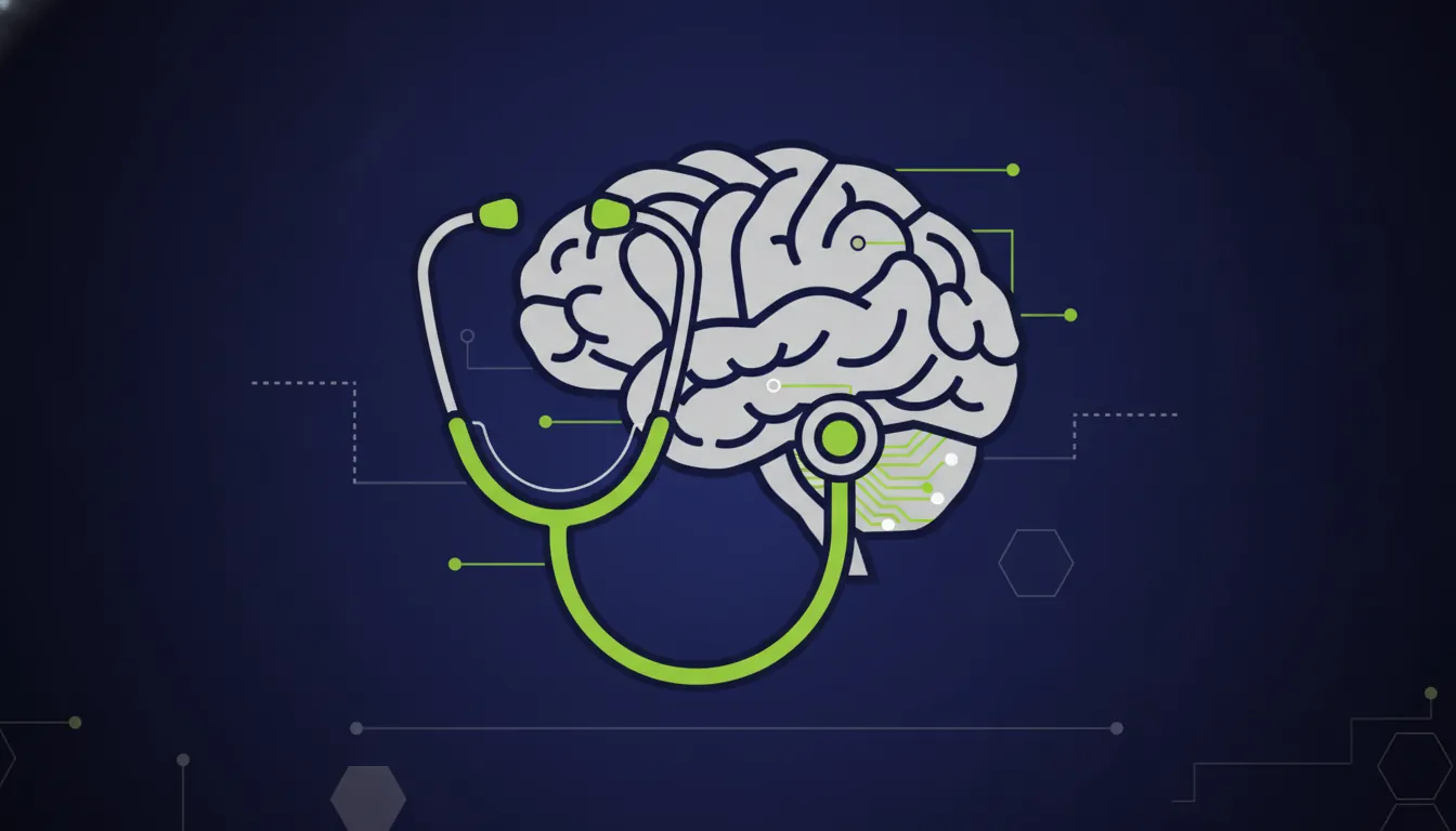 A minimalist representation of a stethoscope and brain, symbolizing AI in healthcare.