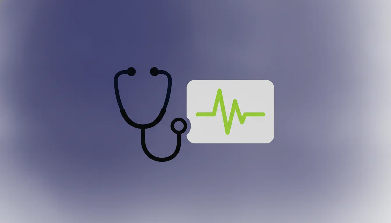 A minimalist illustration of a stethoscope and heart rate monitor in flat design.