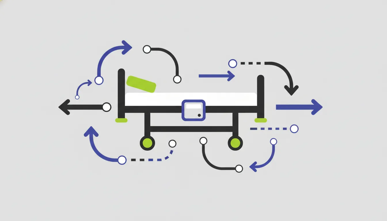 A minimalist illustration of a hospital bed representing patient flow.
