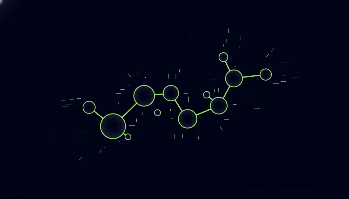 Minimalist illustration of a molecule representing data interactions in biopharmaceuticals