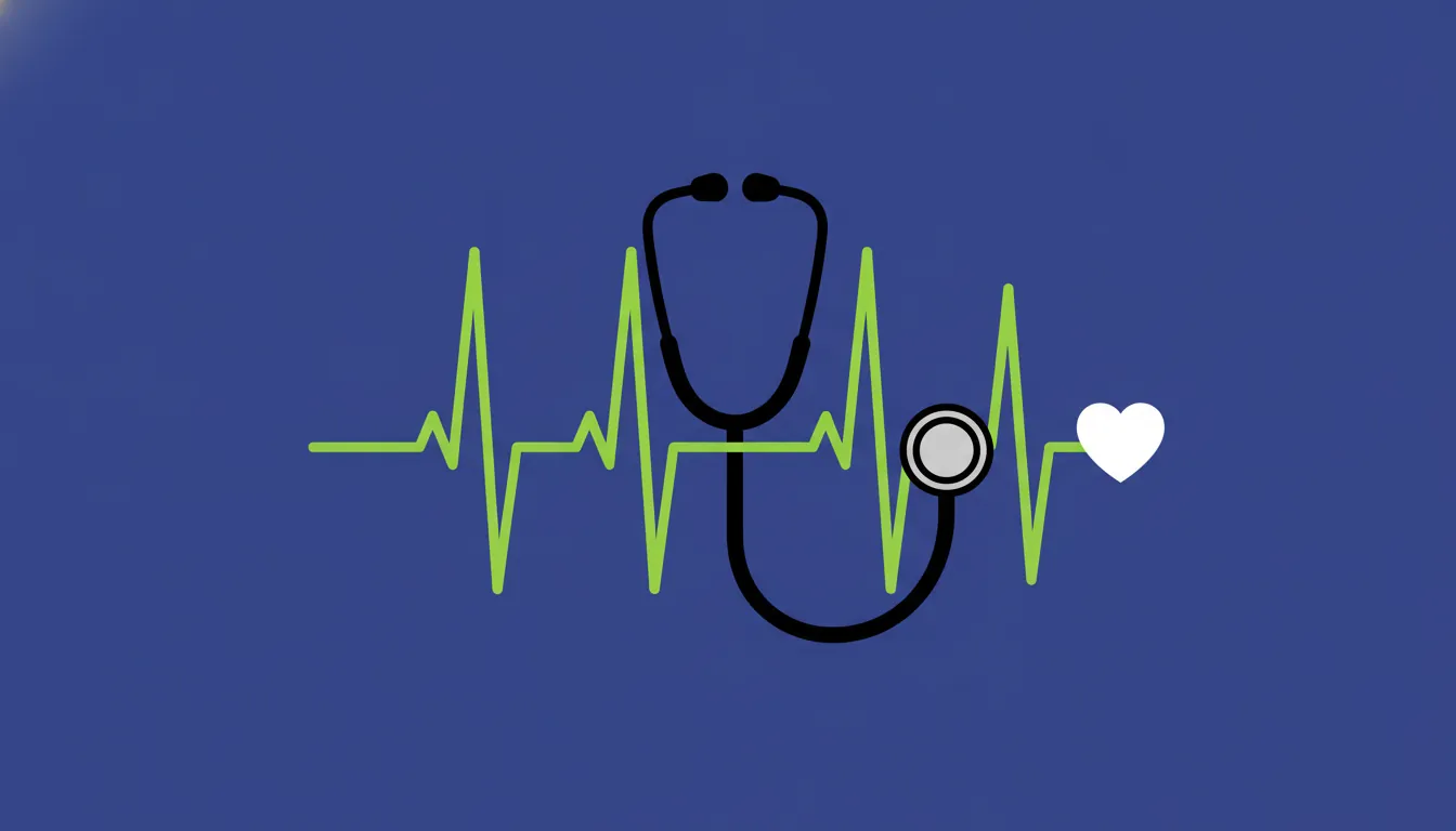 A minimalist illustration of a stethoscope and heart rate line representing digital health.