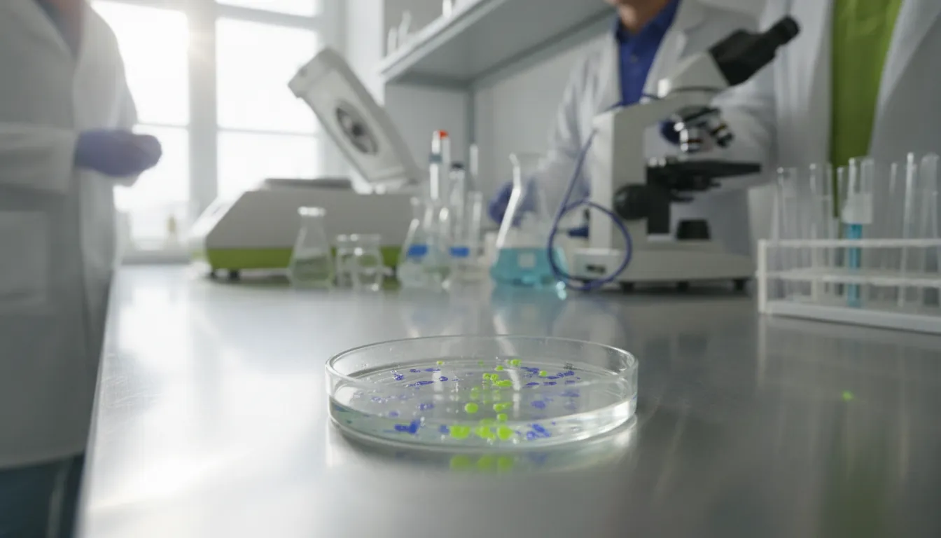 A clinical data sample on a lab bench in a research laboratory.
