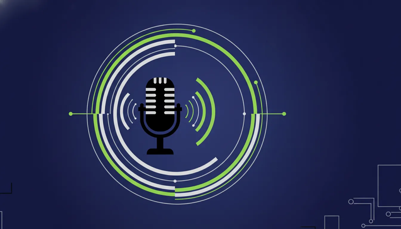 A minimalist illustration of a microphone with sound waves, symbolizing communication in biopharma.