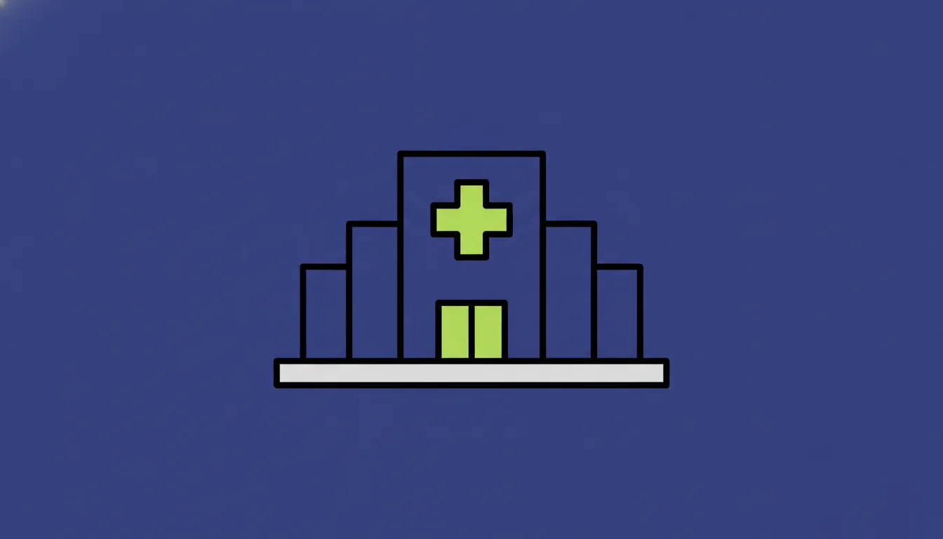 A minimalist representation of a hospital building symbolizing healthcare organizations in digital health.