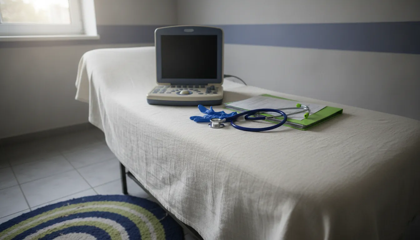 An echocardiogram and stethoscope in a clinical setting