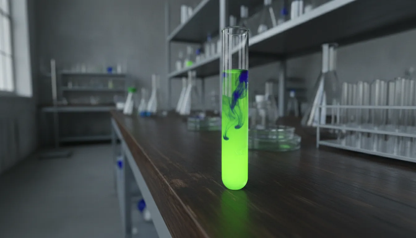 A test tube filled with colorful liquid in a laboratory setting.