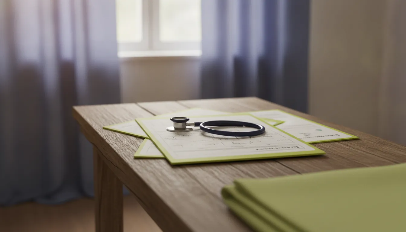 A stethoscope on a patient chart in a clinical setting