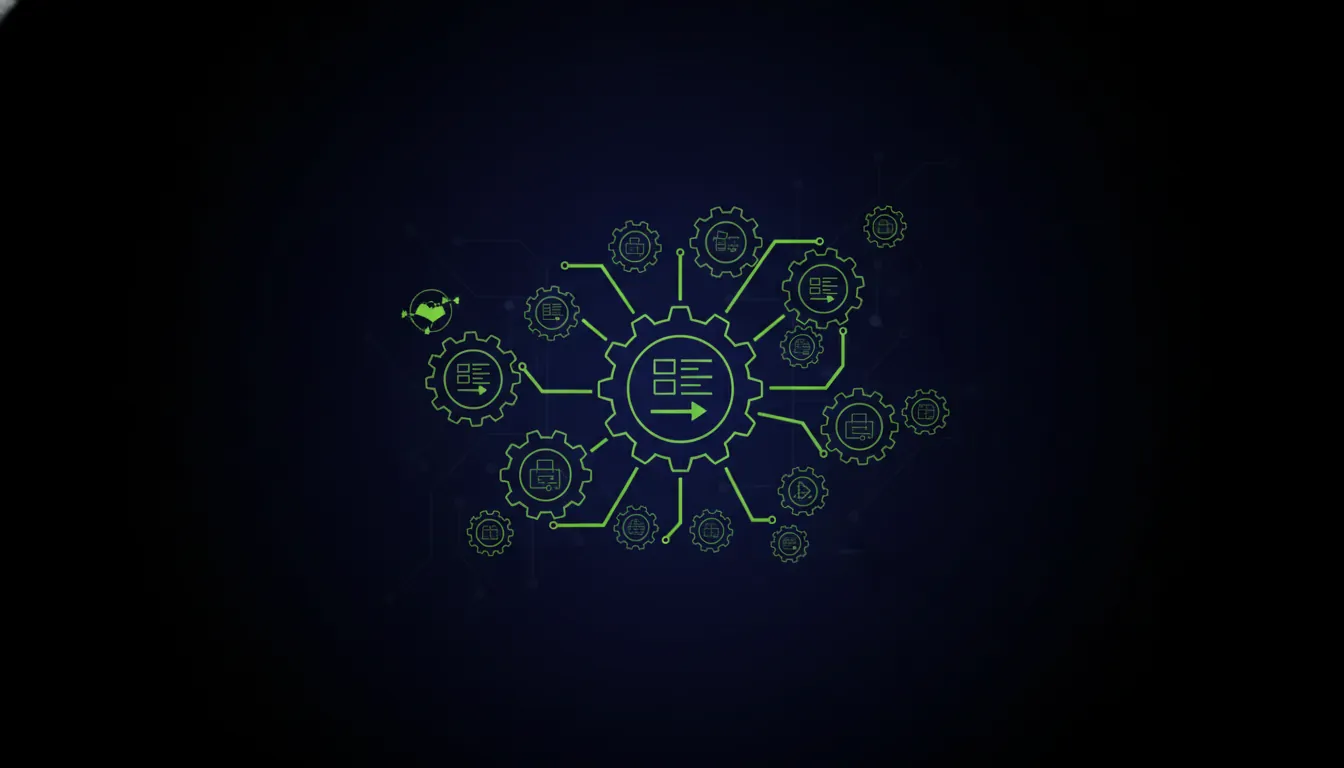 Interconnected gears representing workflow and data integrity in a lab