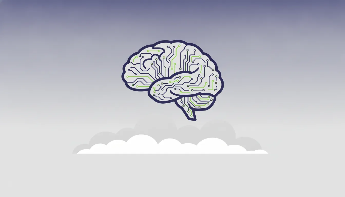 Minimalist illustration of an AI brain above a cloud