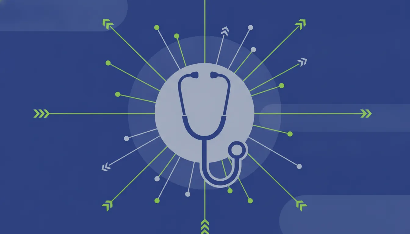 A minimalist illustration of a stethoscope with data flow lines, symbolizing healthcare AI.