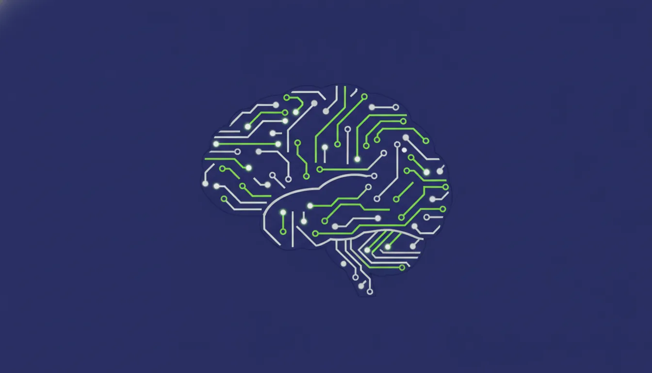 A minimalist illustration of a brain with circuit patterns, symbolizing AI in healthcare.