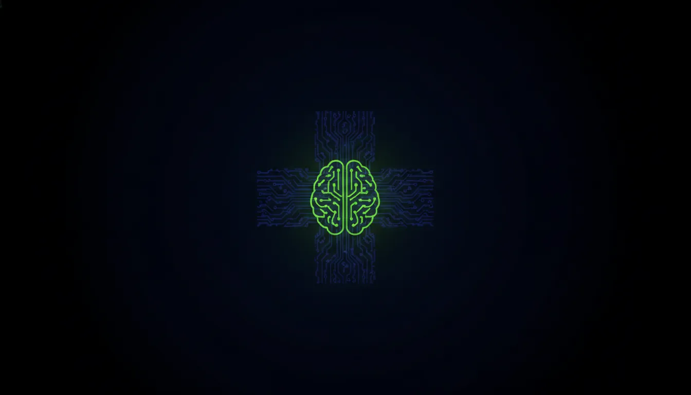 A minimalist representation of a medical cross symbolizing healthcare and AI integration.