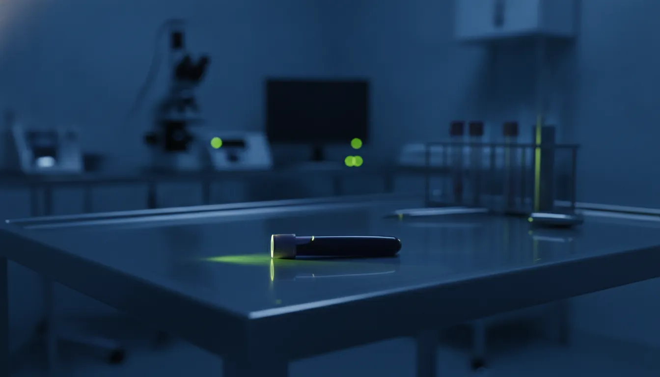 A blood test vial in a veterinary clinic