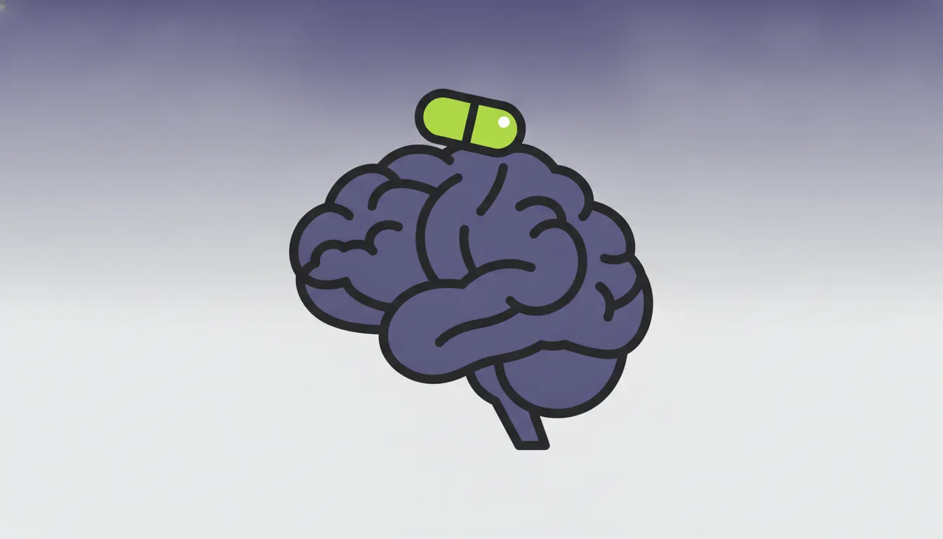 A minimalist illustration of a brain with a pill, symbolizing Parkinson's treatment.