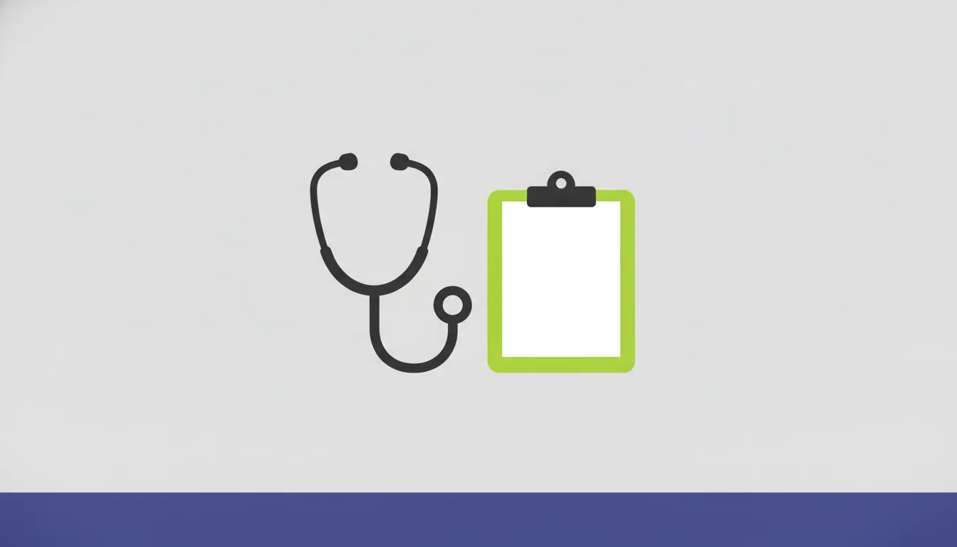 A minimalist illustration of a stethoscope and clipboard representing healthcare efficiency.