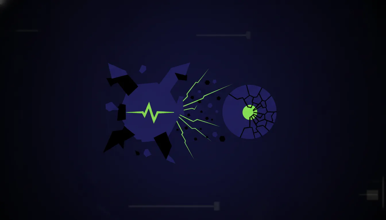 A minimalist representation of a toxic compound and a cell silhouette on a dark background.