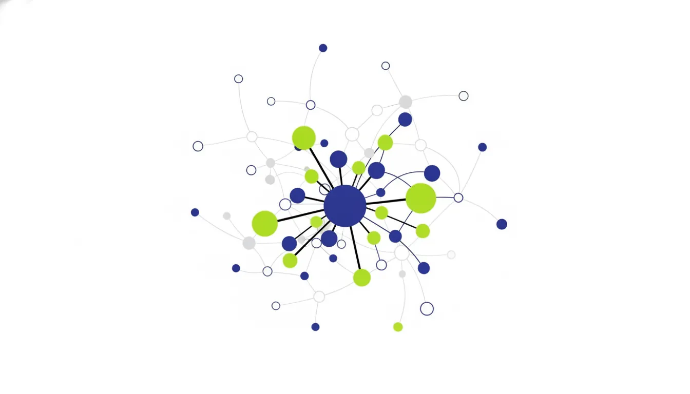A minimalist representation of a knowledge graph in flat design.
