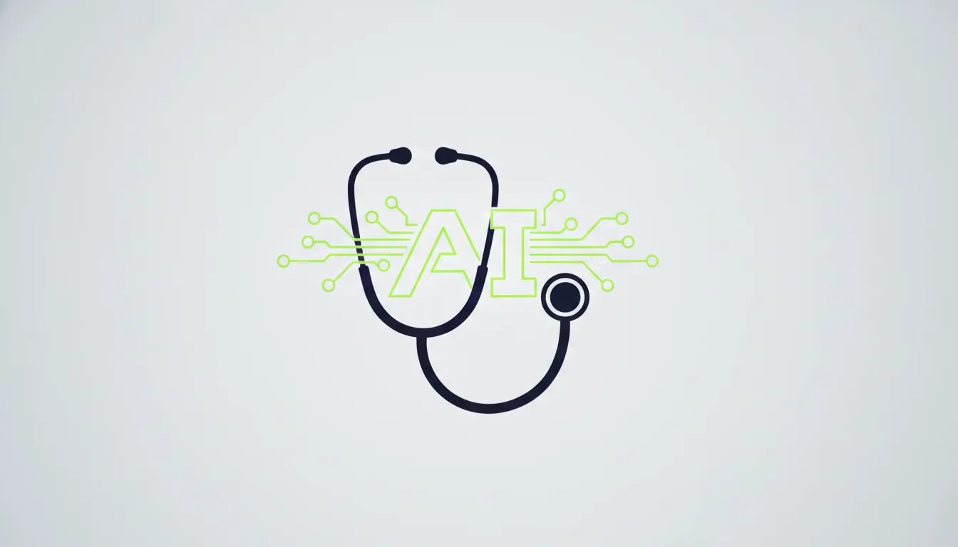 A minimalist representation of a stethoscope and AI scribe in a healthcare context.