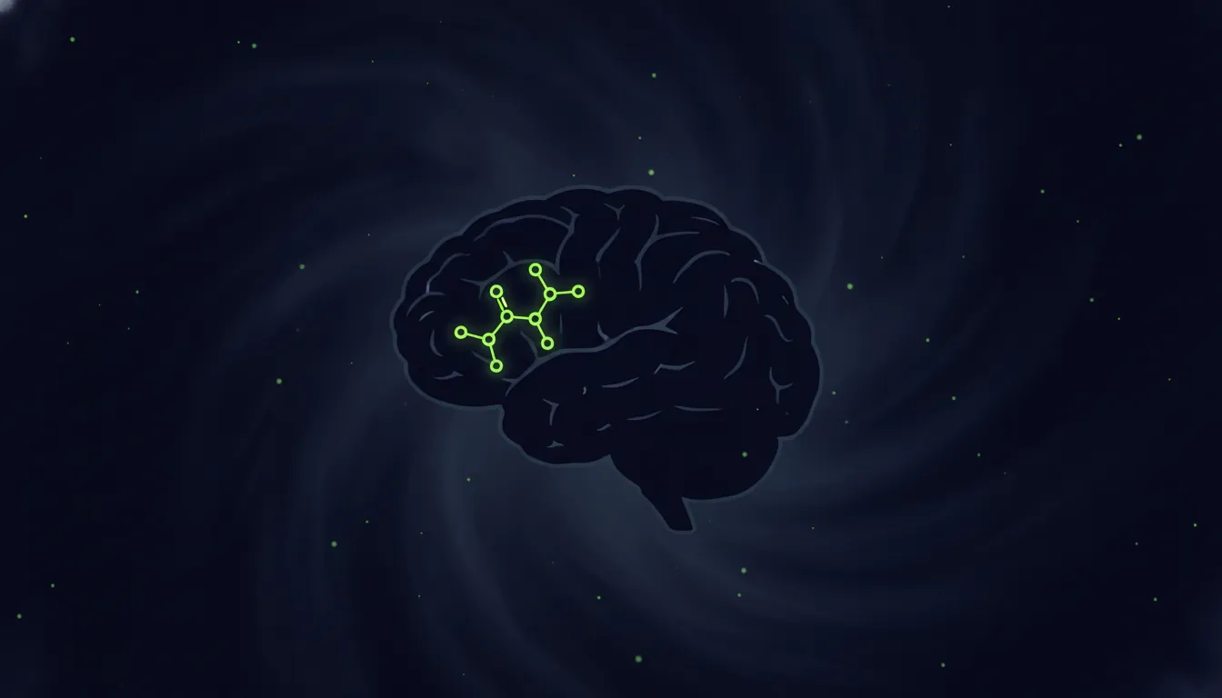 A minimalist representation of a brain with a psilocybin molecule, symbolizing Alzheimer's research.