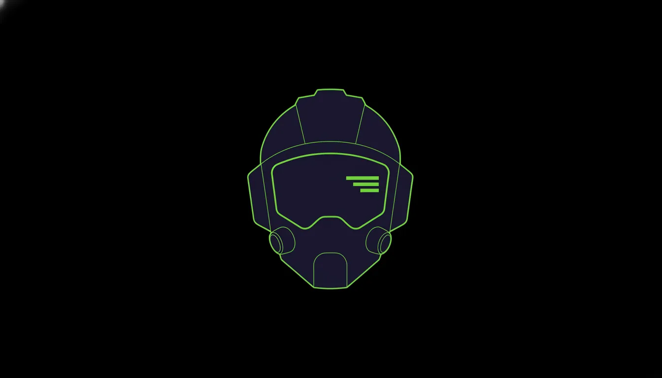 A minimalist illustration of a surgical helmet for joint replacements in a dark palette.