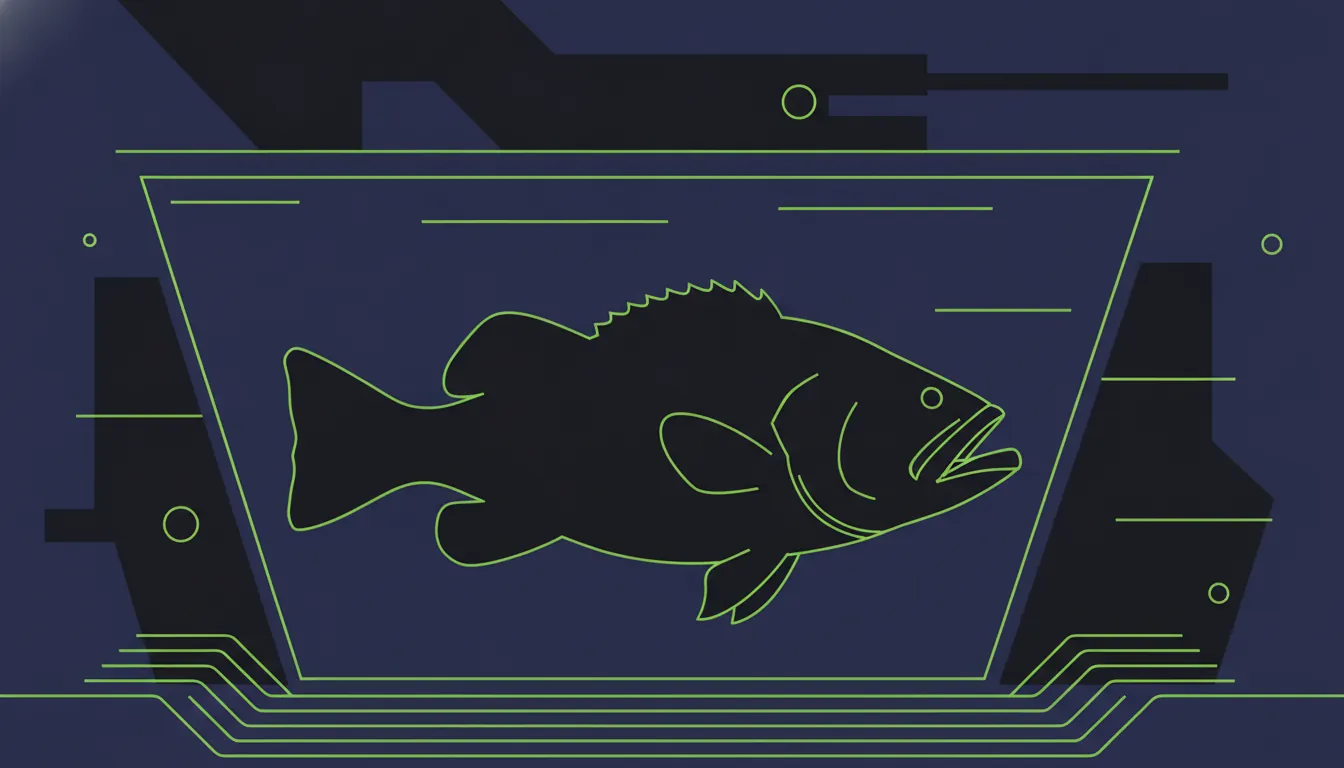 A minimalist illustration of a Giant Grouper in a water tank