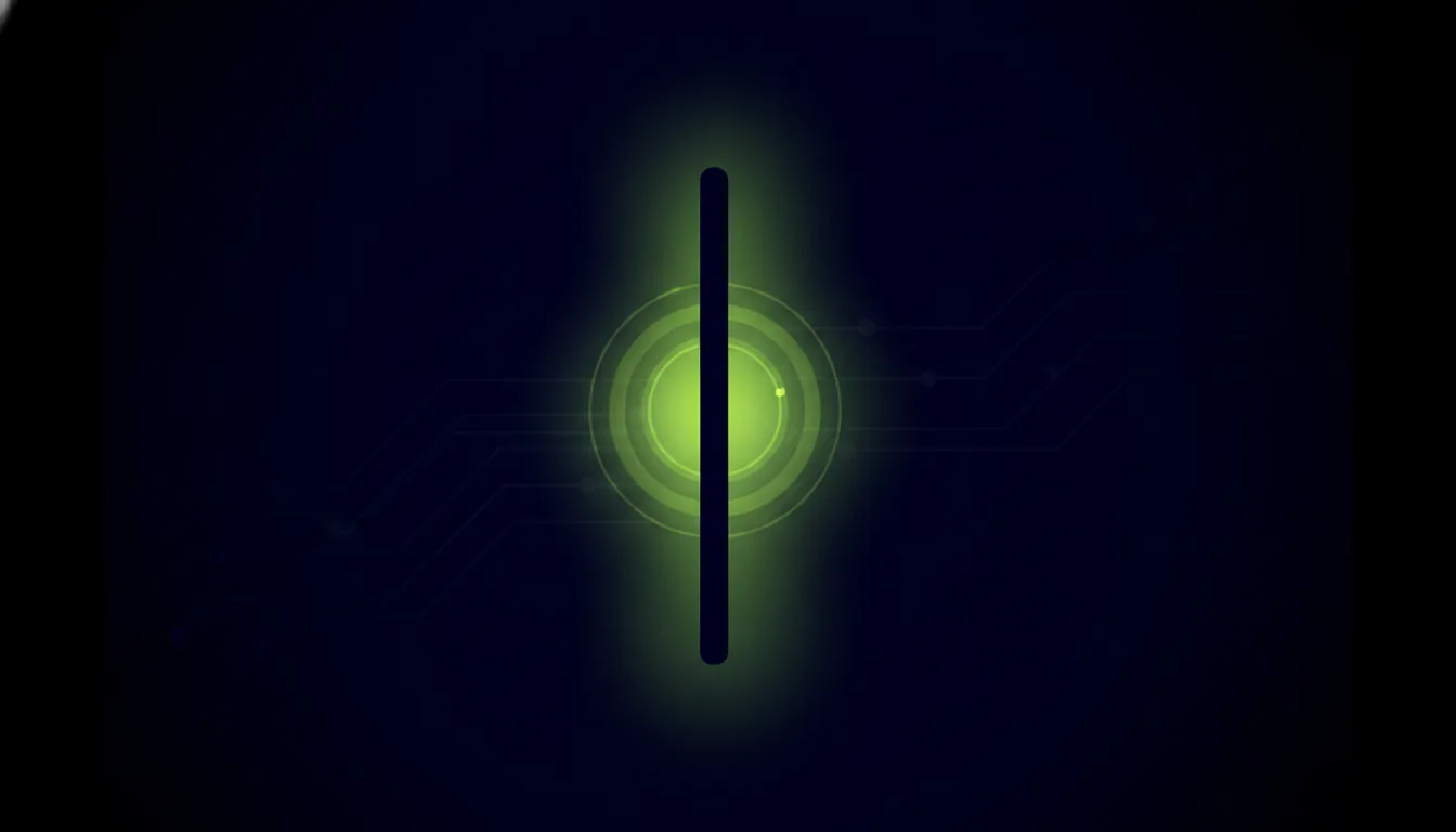 A minimalist representation of a smartphone with a glowing screen against a dark background.