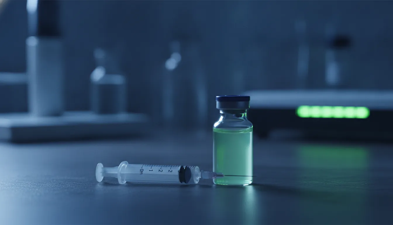 A syringe and vial in a clinical setting