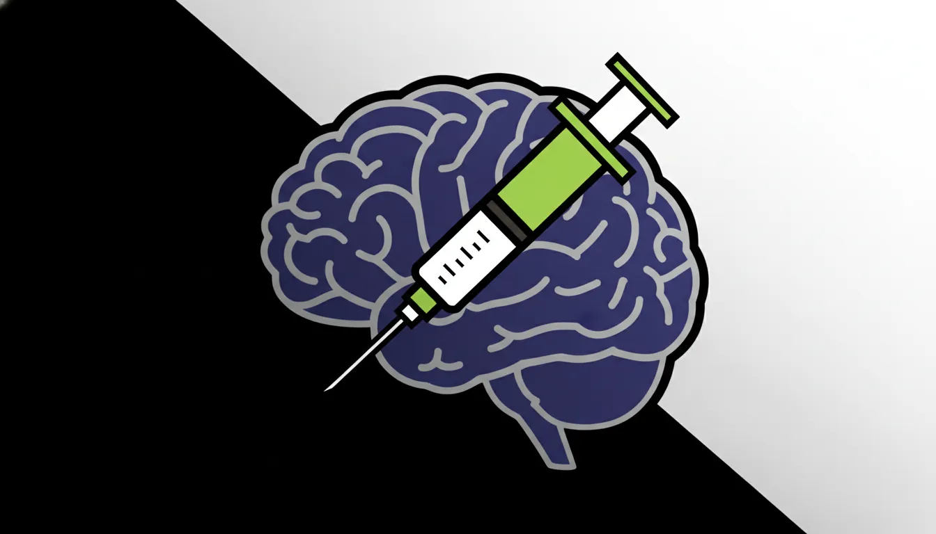 A minimalist illustration of a brain and syringe representing brain cancer treatment.