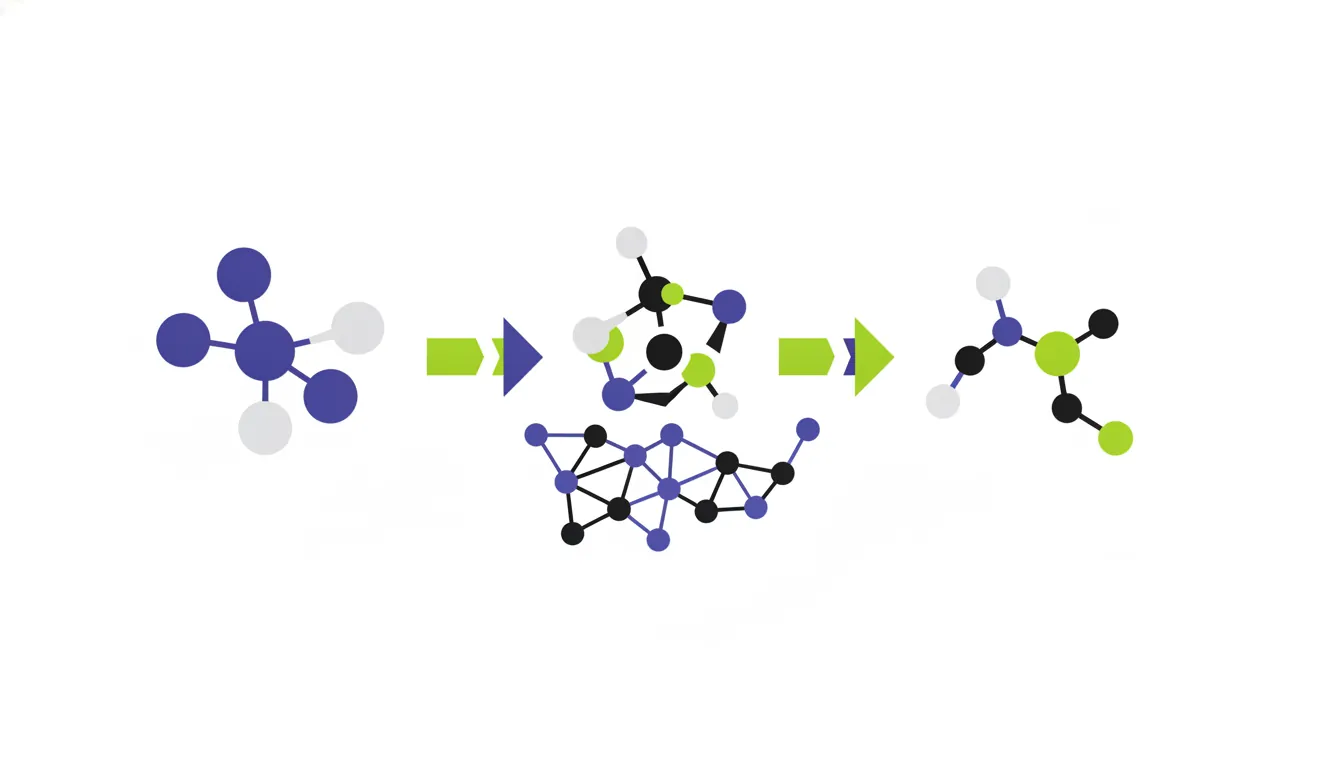 A minimalist representation of a molecule symbolizing chemical reactions in AI-driven chemistry.