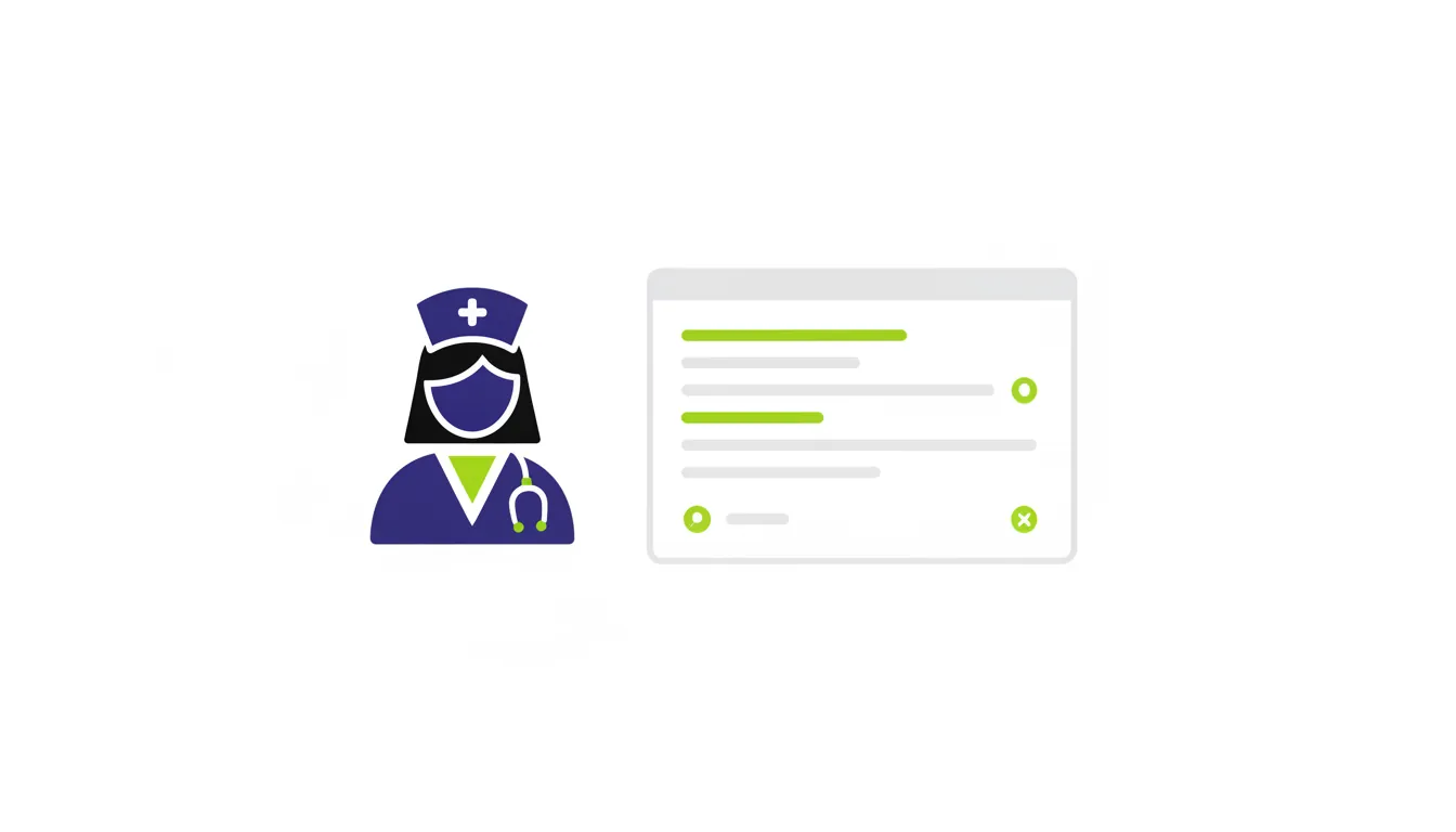 Flat illustration of a virtual nurse and patient portal in a minimalist style.