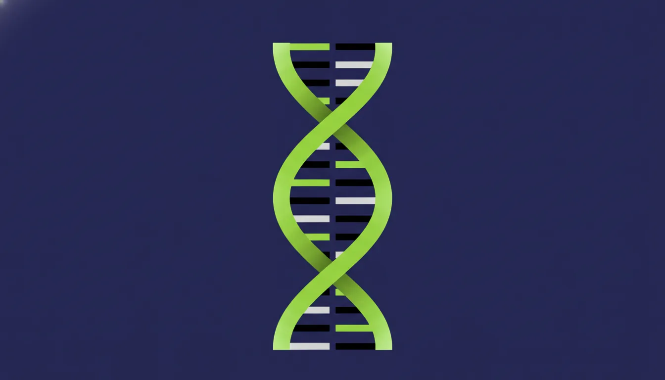 A minimalist representation of a DNA strand in a flat design style.