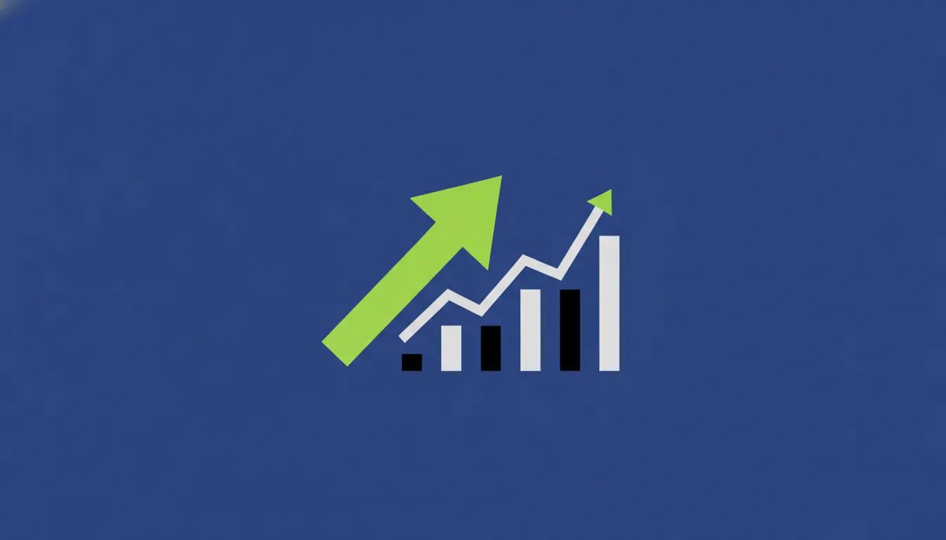 An upward arrow and stock chart symbolizing business growth