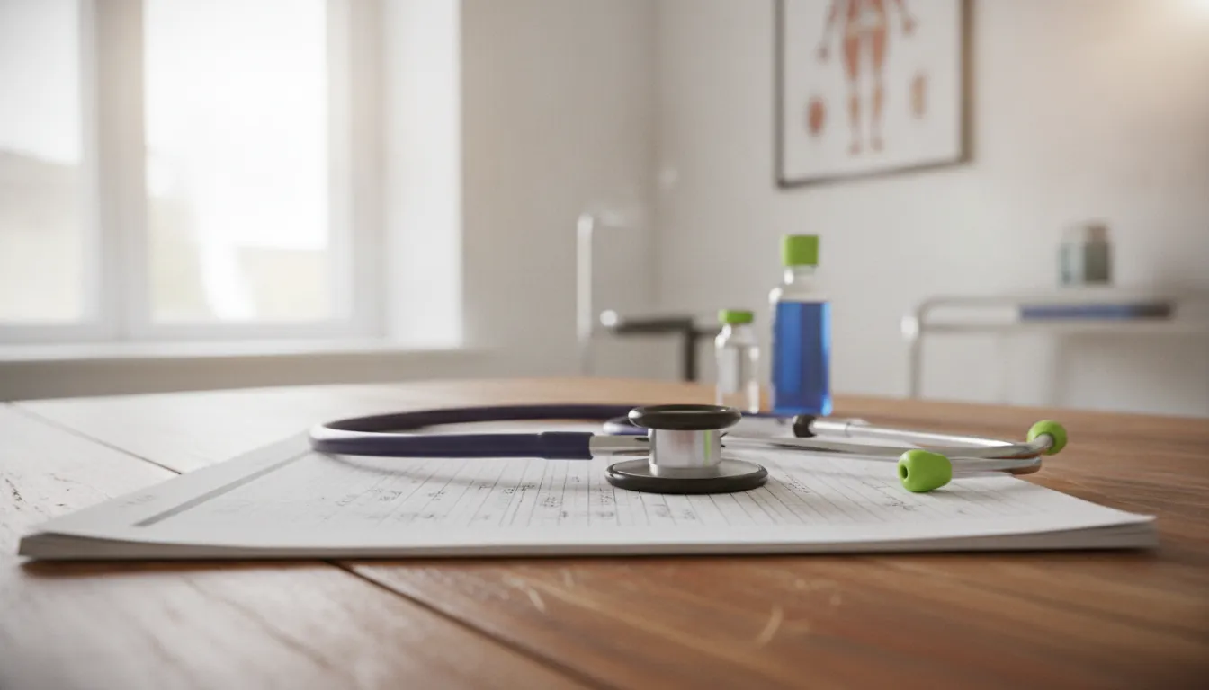 A stethoscope on a patient chart in a clinical setting