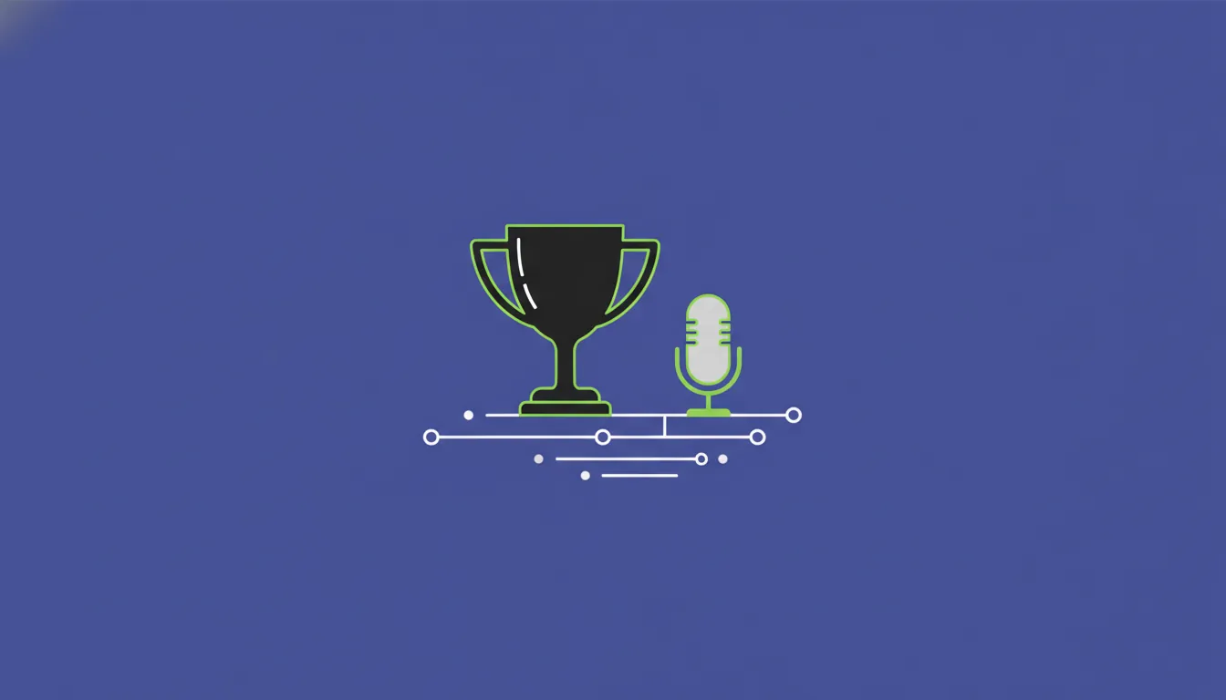 A trophy and microphone representing clinical innovation and presentations.