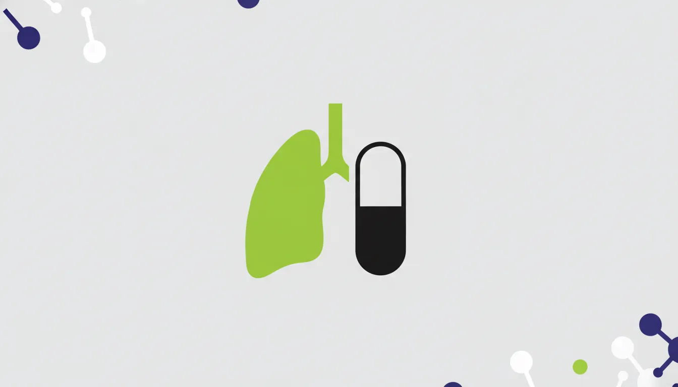 A minimalist illustration of a lung and a drug capsule in flat design.