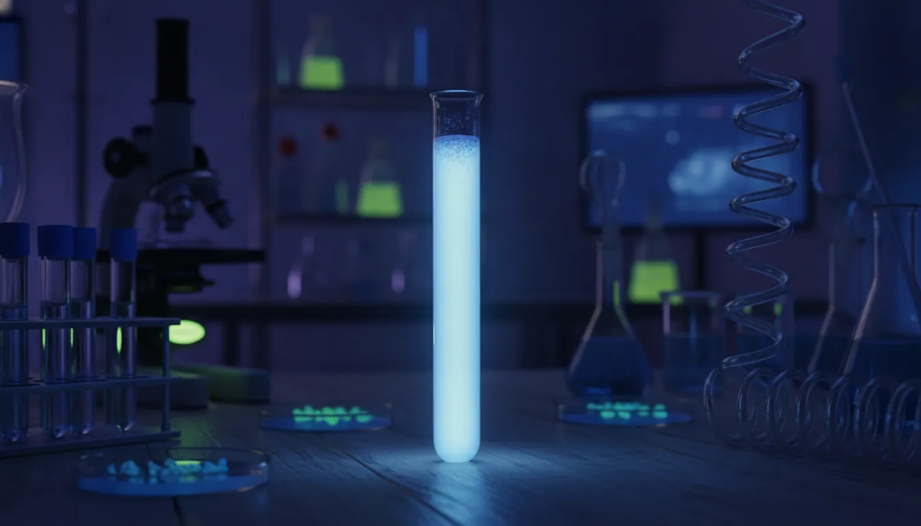 A test tube with a tuberculosis test sample in a dimly lit lab setting.