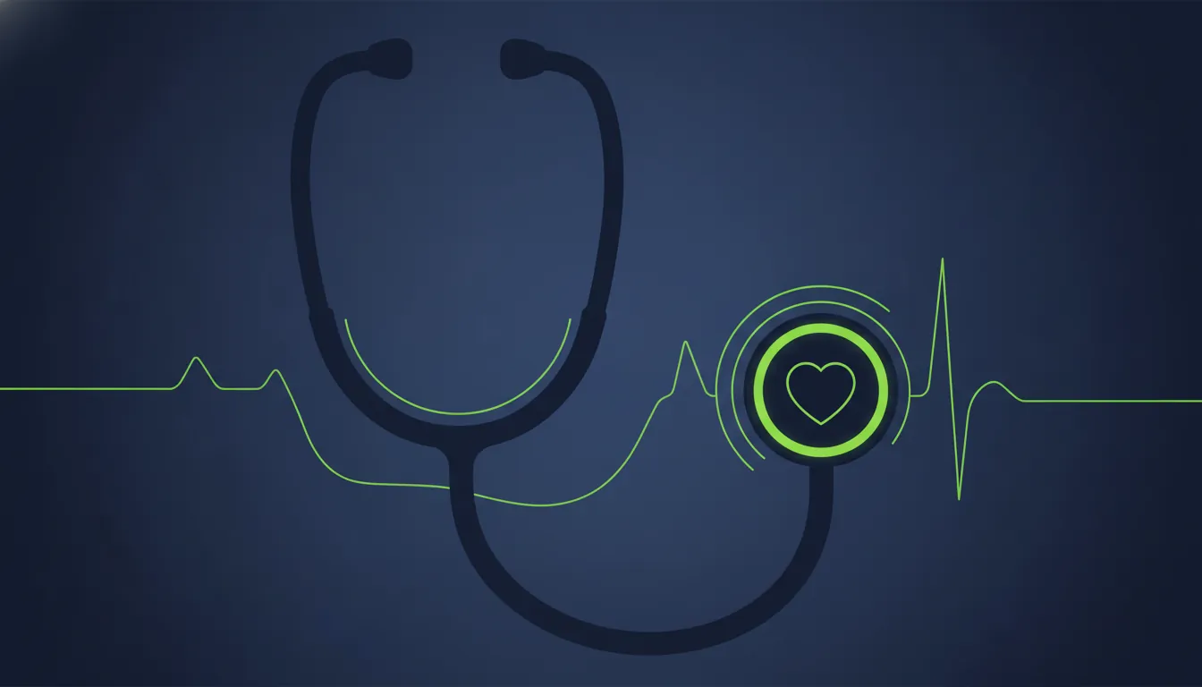 A minimalist illustration of a stethoscope in a dark palette, symbolizing digital health services.