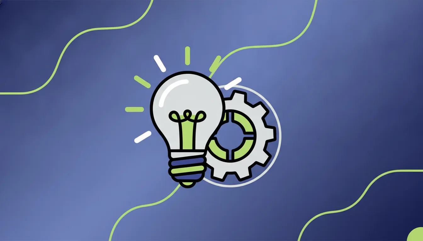 A minimalist illustration of a light bulb and gear representing healthcare innovation.