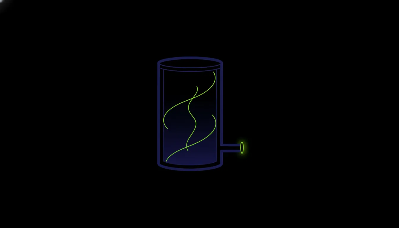 A minimalist illustration of a bioprocessing tank in a dark palette.