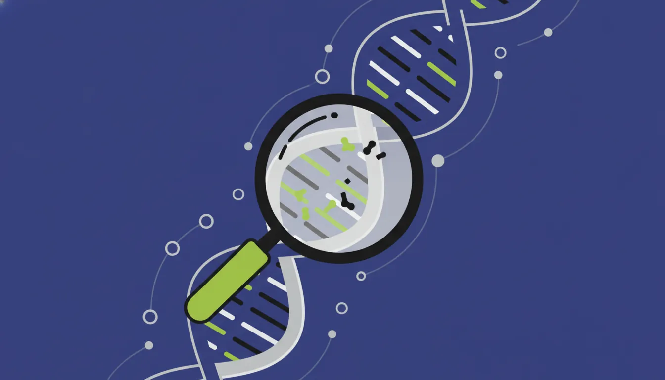DNA helix and magnifying glass illustration
