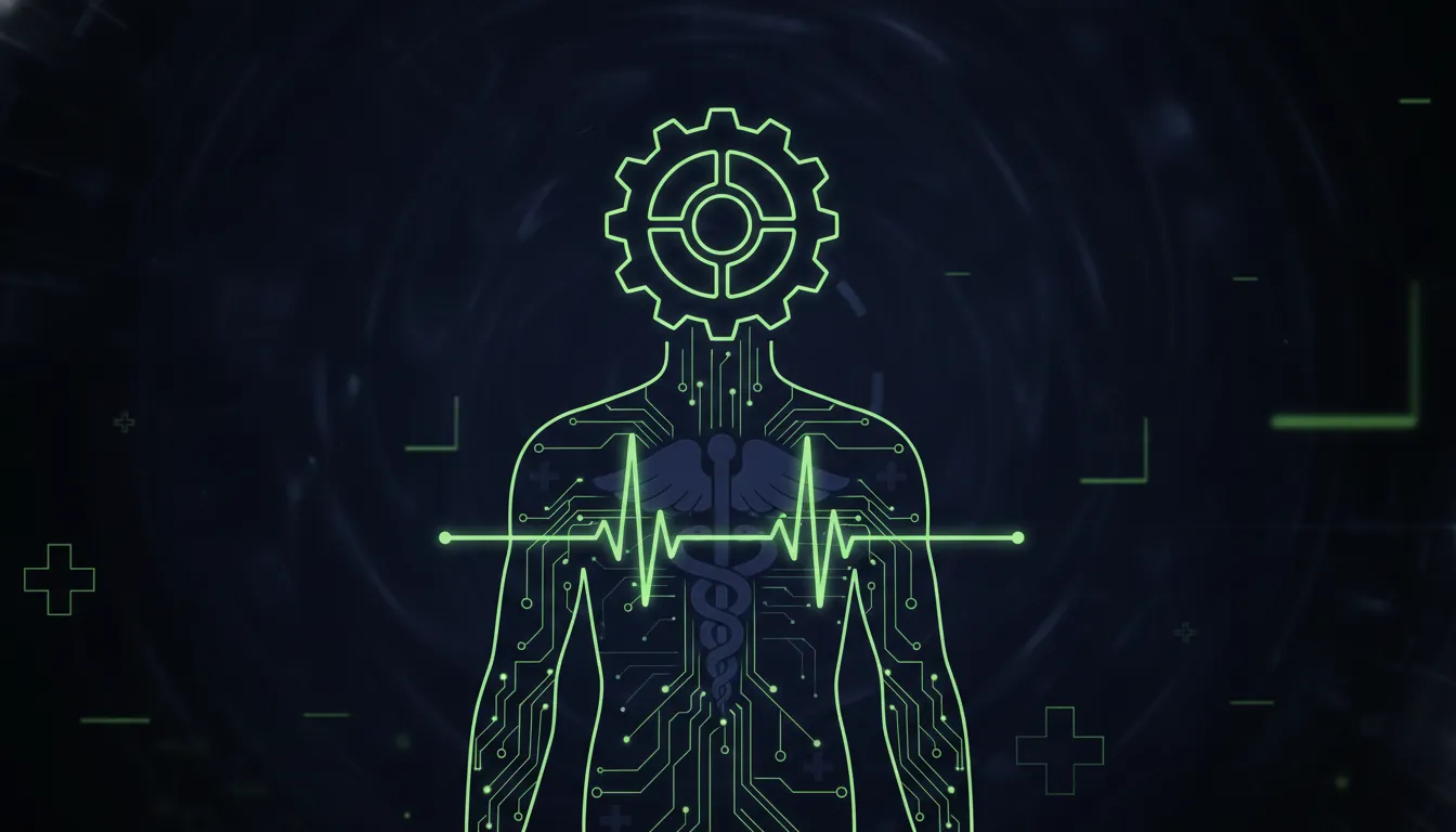 Silhouette of a human head with a gear, representing AI in healthcare workforce.