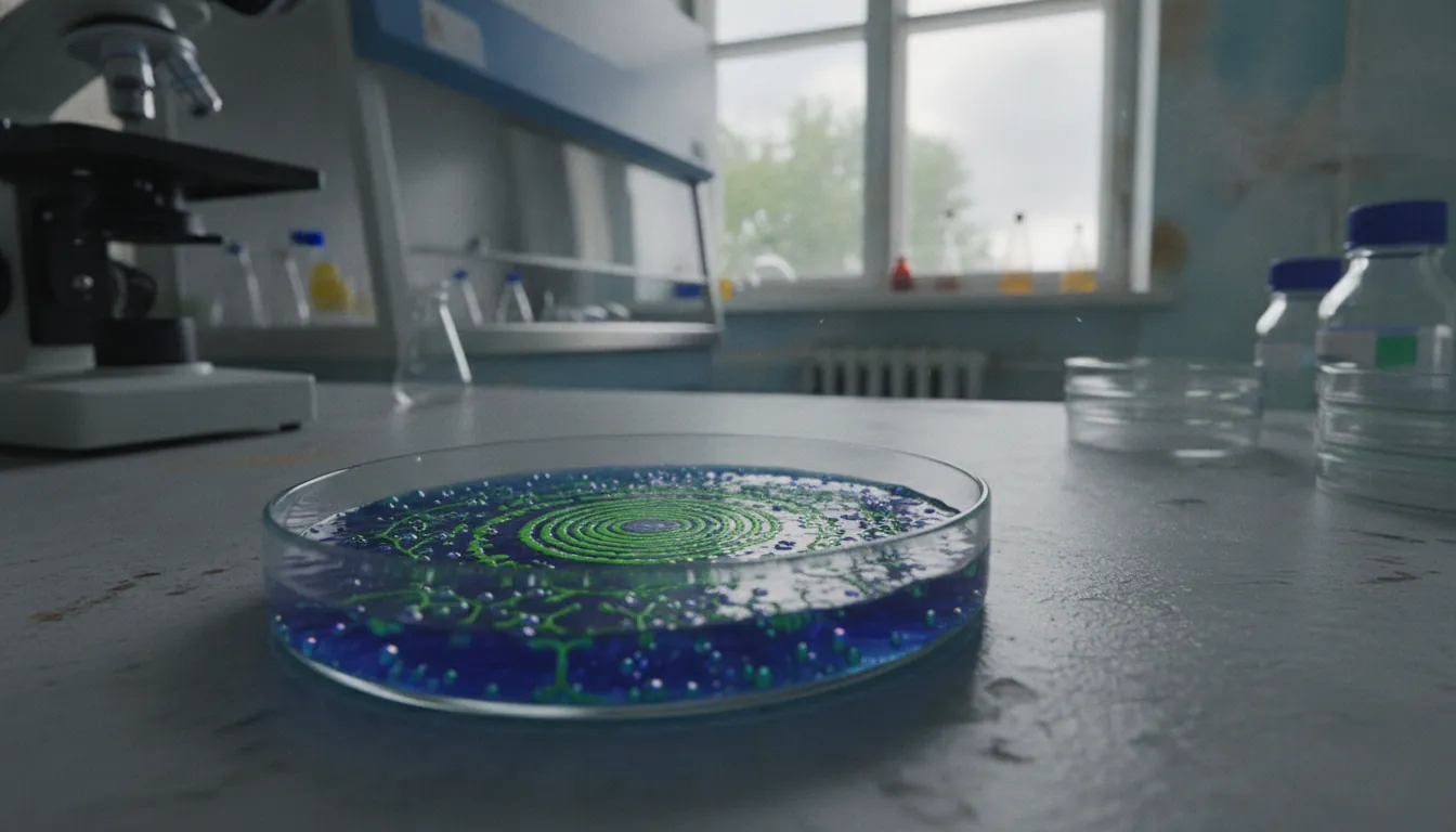 A cell culture dish with organoid medium in a lab setting