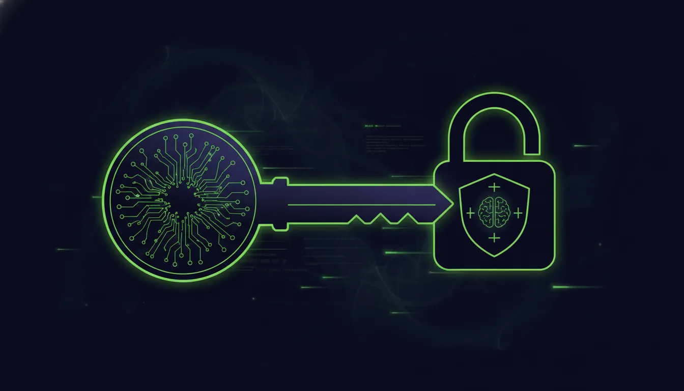 A minimalist illustration of a key and lock symbolizing access and security in AI governance.