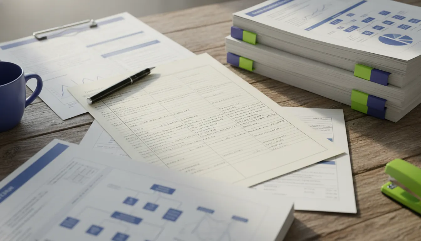 A medical coding sheet on a desk in a clinical research office