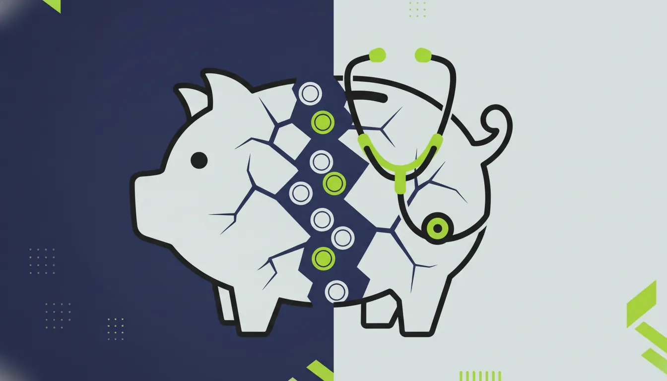A broken piggy bank with a stethoscope, symbolizing financial struggles in mental health startups.